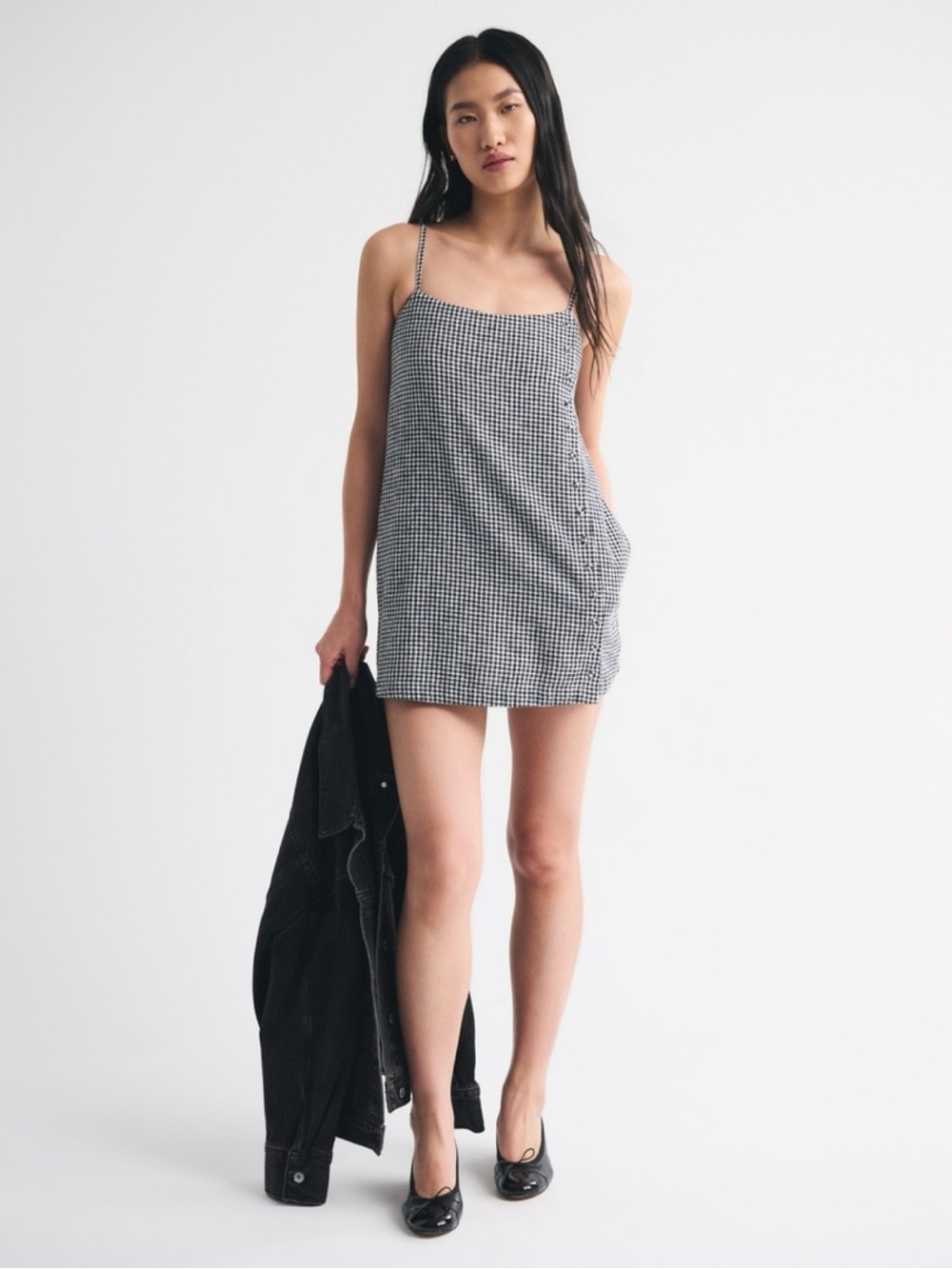 NWT Abercrombie Women’s Linen Button Skort Mini Dress, XS - Black/White Gingham